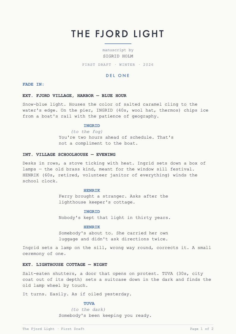 Nordic clean screenplay format